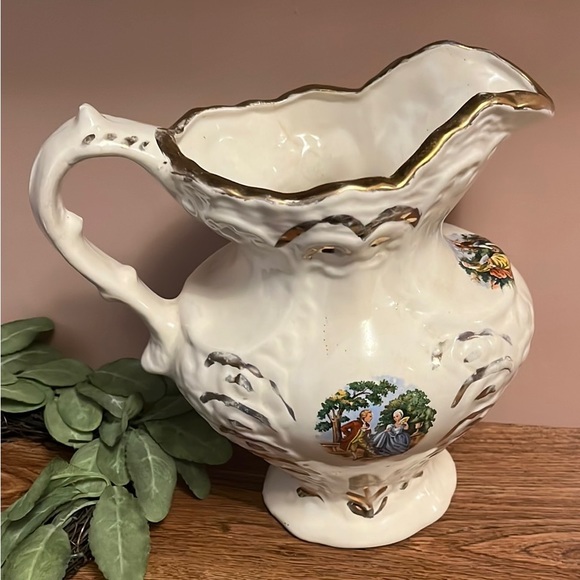 Antique George And Martha Porcelain Water Pitcher Courting Scene Gold Trim 1868 - Picture 4 of 10